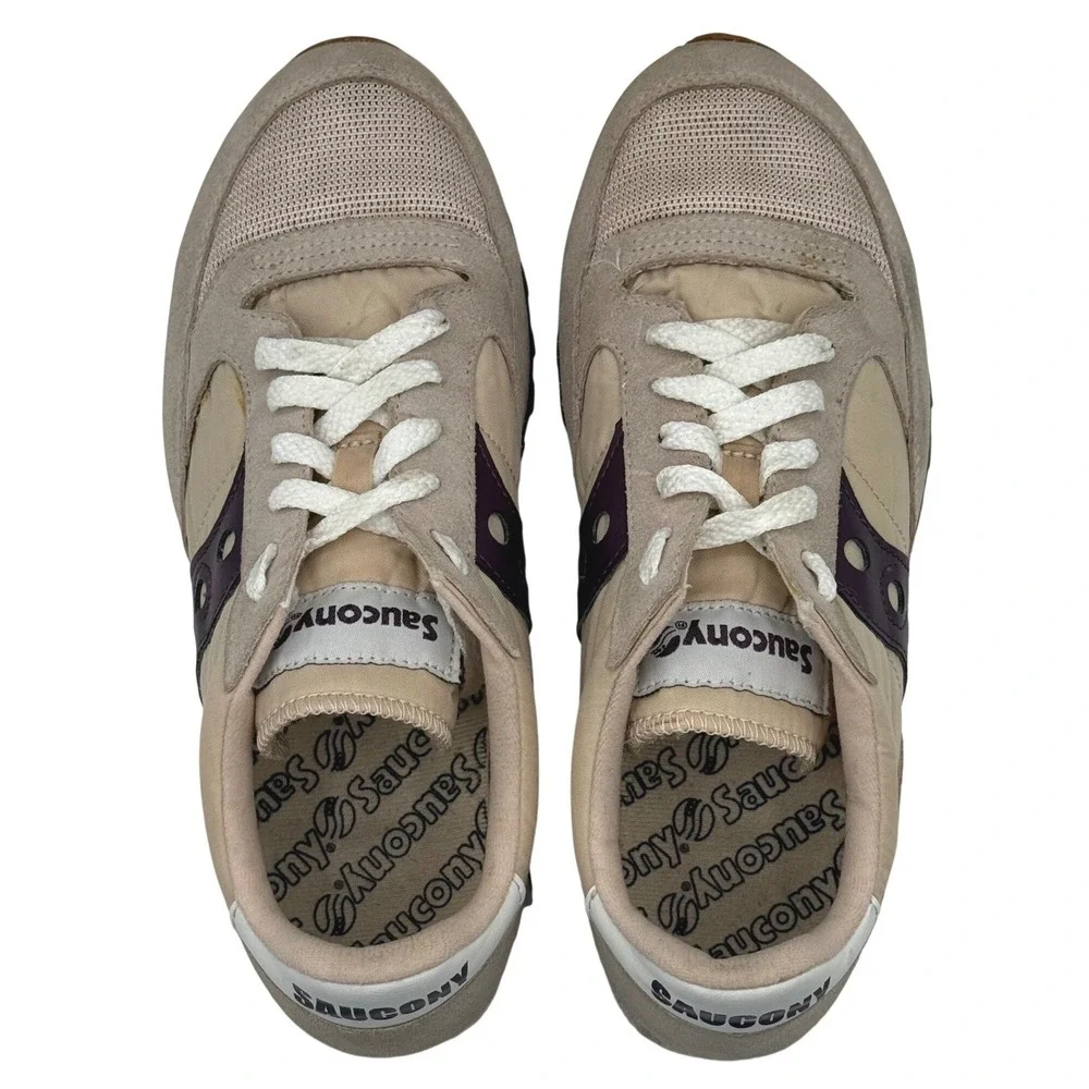 Saucony Jazz Original Womens 7.5 Tan Beige Plum Purple Retro Sneakers S60368-163